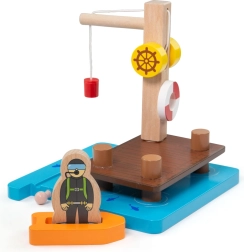 Bigjigs Rail puerto con grúa, bote y buzo