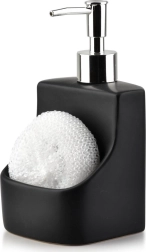 Dispensador cerámico para jabón lavavajillas con soporte para esponja, negro, 400 ml