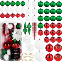 Juego de adornos navideños irrompibles rojos, verdes y blancos – 57 uds