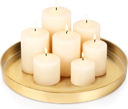 Bandeja metálica dorada para decoración y velas 32 cm