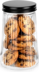 Tarro de vidrio acanalado para alimentos a granel 1 l con tapa negra