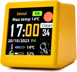Despertador LED inteligente con Wi‑Fi y pantalla LCD amarillo
