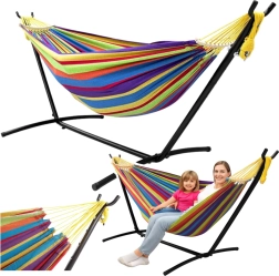 Hamaca doble multicolor con soporte 200x120 cm