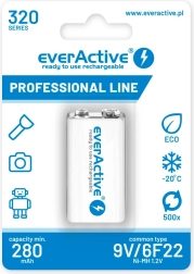Batería recargable everActive 9V 320 mAh Ni-MH lista para usar