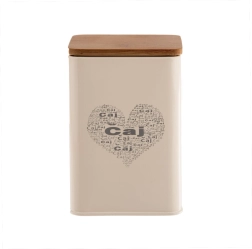 Caja decorativa para té con motivo «Té CORAZÓN», lata y madera 14 cm