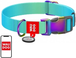 Collar de nailon para perros con código QR WAUDOG gradient, azul, talla M