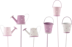 Decoración de jardín para clavar, regadera/cubo de hojalata morado 31 cm