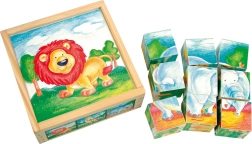 Bino cubos de madera con imágenes – animales salvajes, 9 piezas