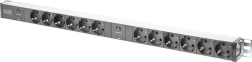 Regleta de alimentación PDU 19" RACK, 12x toma Schuko, 2x enchufe Unischuko de 2 m, 16A, protección contra sobrecarga, perfil de aluminio