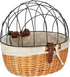 cesta de mimbre para bicicleta con jaula metálica para perro y gato