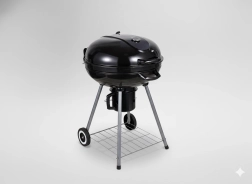 Parrilla redonda de carbón con tapa, cenicero y ruedas 66 × 57 × 85 cm