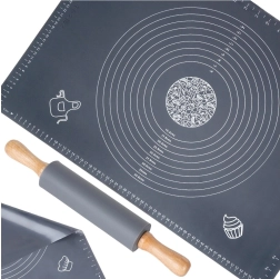 Alfombrilla de mesa de silicona para masa con rodillo 64 × 45 cm, juego de 2 piezas VILDE