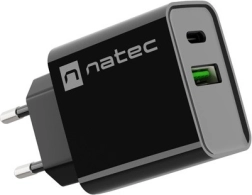 Cargador de red NATEC Ribera 1x USB‑A + 1x USB‑C 20 W negro