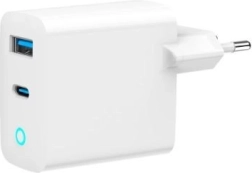 Cargador rápido USB‑A/USB‑C GaN 30 W con LED, PD y QC 3.0 – blanco