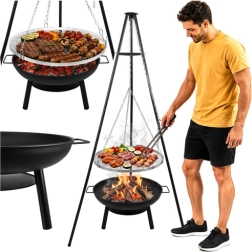 Parrilla de jardín Kaminer de trípode con brasero y rejilla colgante de 58 cm