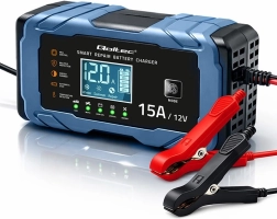 Cargador inteligente Qoltec para baterías de coche 12 V 15 A con función de reparación para AGM/GEL/LiFePO4