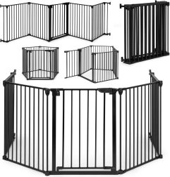 Puerta de seguridad para niños y perros ECOTOYS, 5 paneles, metálica, negra