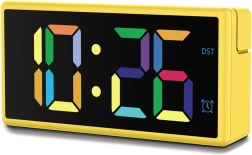 Despertador digital Hama Ibiza amarillo con pantalla LED multicolor y carga USB