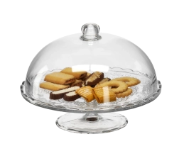 Fuente de vidrio de dos niveles con tapa 29 cm
