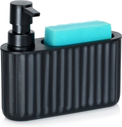 Dispensador de detergente para platos con soporte para esponja, negro 400 ml