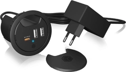 Estación de carga de sobremesa IB-HUB1407, 2× USB‑A y 1× USB‑C para orificio de 60 mm