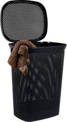 Cesto para la colada de plástico de 60 l con tapa, negro