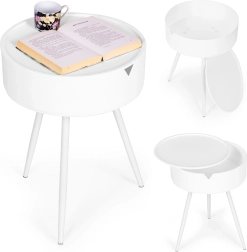Mesita de noche redonda con tablero de plástico desmontable ModernHome