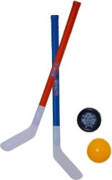 Palos de hockey de plástico de 72 cm con pelota de floorball y disco (2 uds)