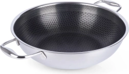 Wok de acero inoxidable antiadherente COOKCELL 28 cm