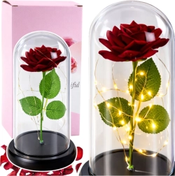 Rosa roja eterna bajo una cúpula de cristal con iluminación LED