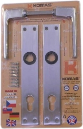 Manija de puerta de aluminio con escudo para cilindro, blíster