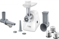 Picadora de carne Bosch MFW2517W con accesorios para rallar y hacer zumos