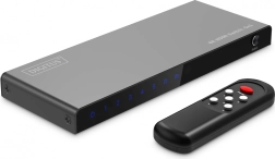 Conmutador HDMI 8K DIGITUS 5×1, 60 Hz (4:4:4), HDR, HDCP 2.3, con mando a distancia, negro