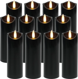 Velas LED negras RUHHY 12 uds 15 cm con efecto de llama parpadeante