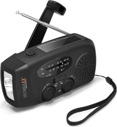 Radio de emergencia solar AM/FM con manivela y linterna LED TECHNAXX