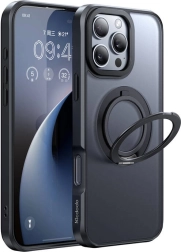 Funda magnética con soporte de anillo para iPhone 16 Pro (negra) McDodo