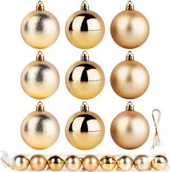 Bolas navideñas doradas irrompibles de 6 cm, set de 9 uds.