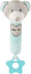 Sonajero de felpa infantil con pito y mordedor BABY MIX – osito, menta