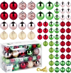 Adornos navideños irrompibles para el árbol 68 uds, rojos, rosa, dorados y verdes, 8 y 5 cm