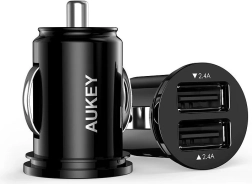 Mini cargador de coche Aukey 2× USB 24 W con tecnología AiPower