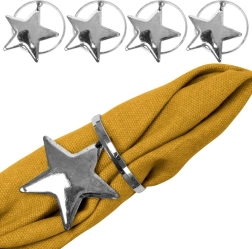 Aros metálicos para servilletas con estrellas plateadas, 4 cm, set de 4 uds.