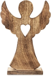 Figura de ángel de madera de mango con corazón 25,5 × 36 cm