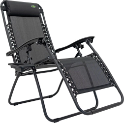 Tumbona reclinable de jardín y playa con portabebidas – negra