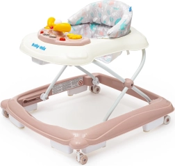 Andador infantil BABY MIX con volante y ruedas de silicona – rosa
