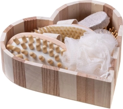 Set de regalo para baño y masaje en corazón de madera – 5 piezas