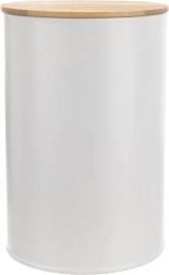 Bote de cocina para alimentos de metal blanco con tapa de bambú 1,3 l