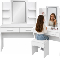 Tocador cosmético con espejo LED, estantes y 2 cajones blanco 140 × 80 × 40 cm