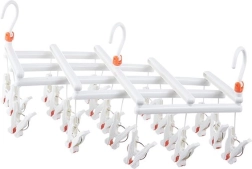 Tendedero colgante plegable con pinzas para la ropa, 19 clips, blanco