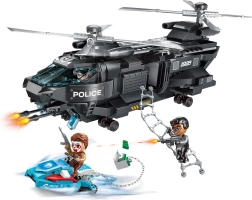 Qman Police Battle Force misión secreta Águila – helicóptero de policía con scooter y minifiguras