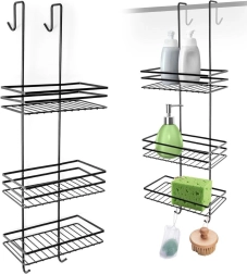 Estantería de ducha colgante de metal negra, de tres niveles